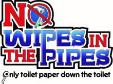 No wipes in the pipes, only toilet paper down the toilet. 